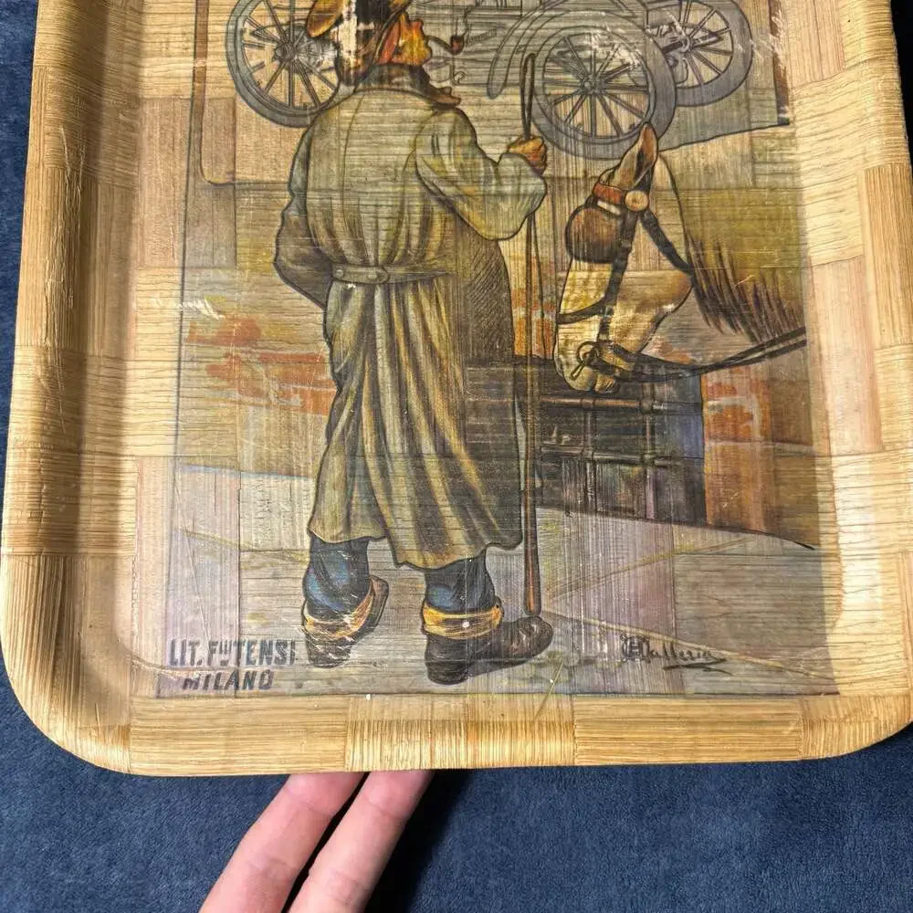 Vintage Automobili E Velocipedi F.lli Marchand Piacenza Woven Bamboo ServingTray